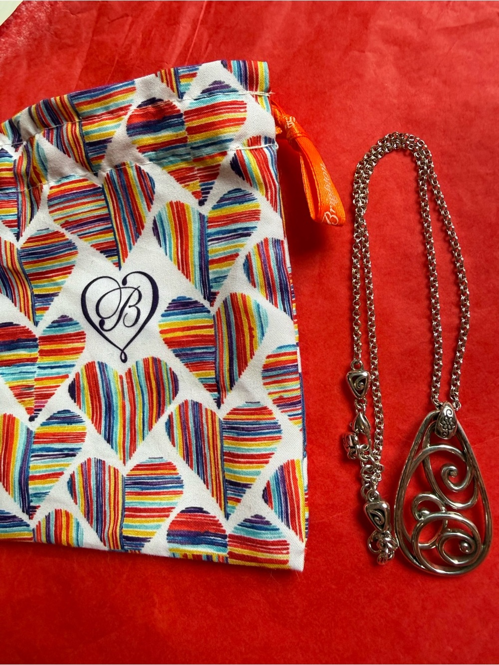 Brighton Multicolor Heart Pouch with Silver Swirl Pendant Necklace - Picture 4 of 4